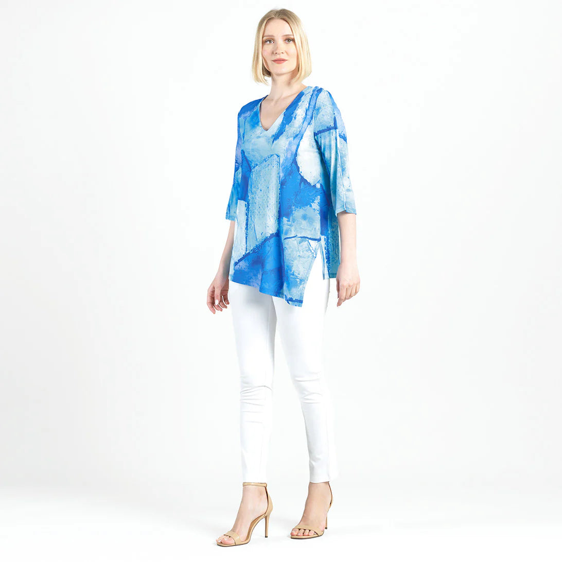 Clara Sun Woo Water color Print V Neck Soft Tunic (TU6P1)(Peri Blu )