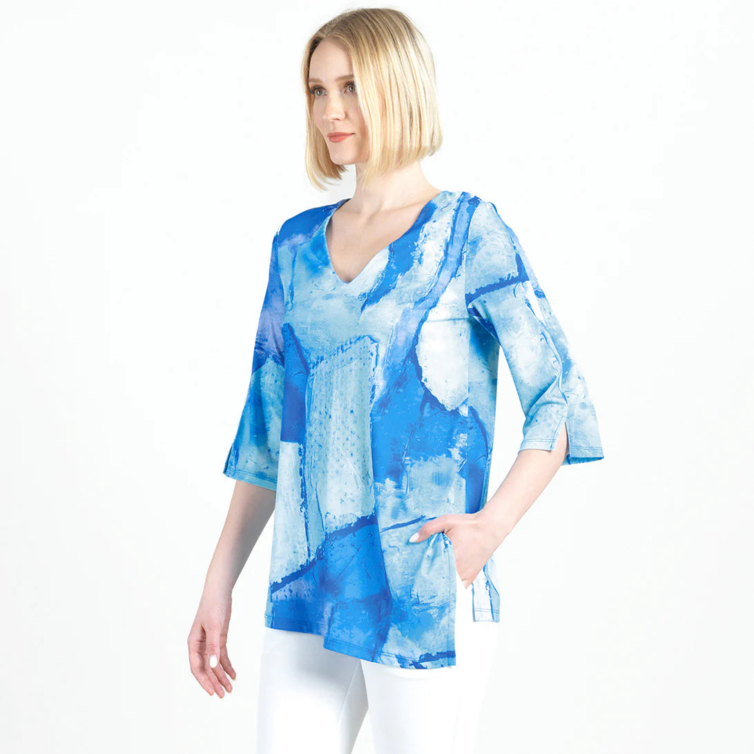 Clara Sun Woo Water color Print V Neck Soft Tunic (TU6P1)(Peri Blu )