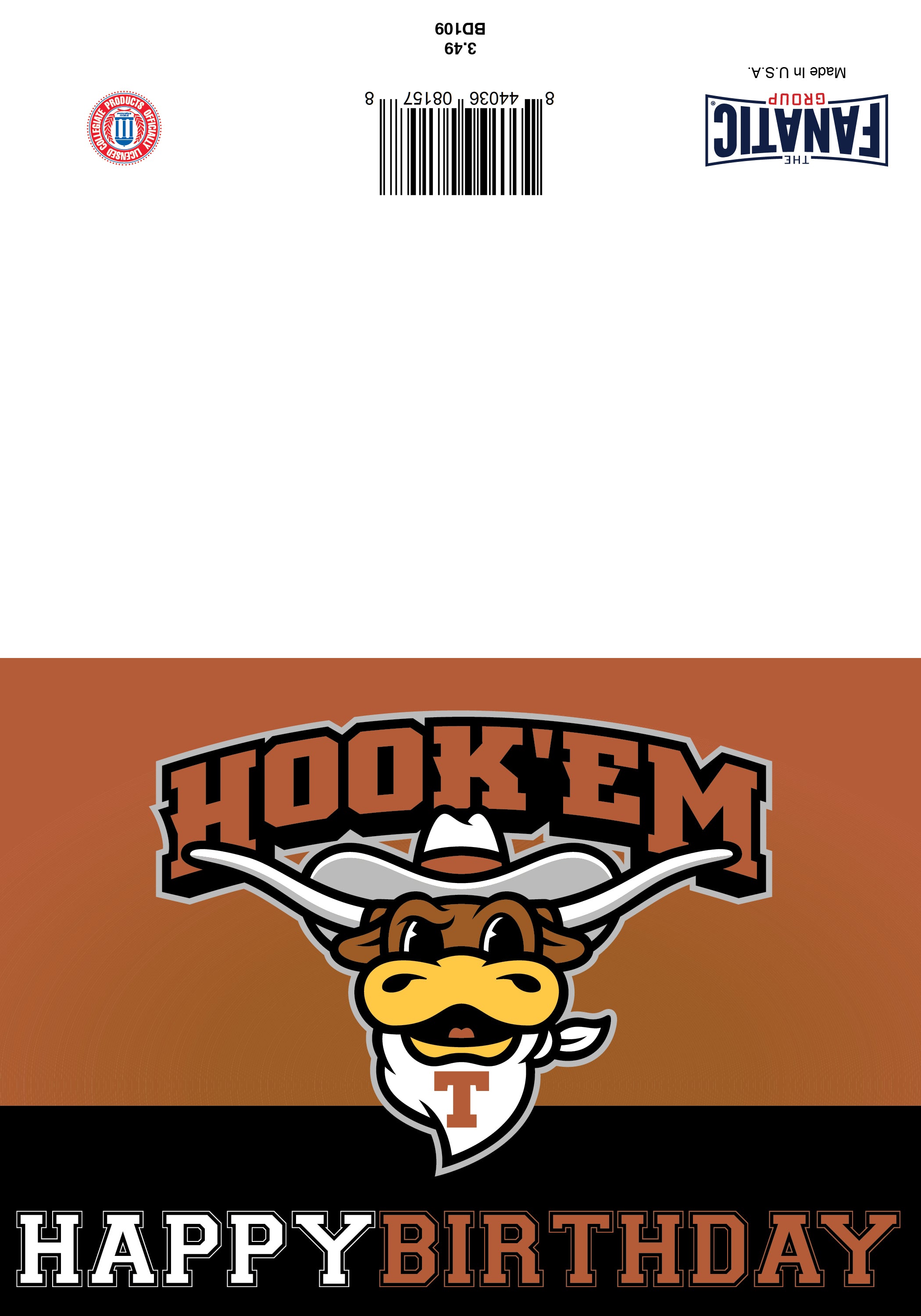 Texas Longhorn Happy Birthday Howdy Hook'em Greeting Card (BD109)