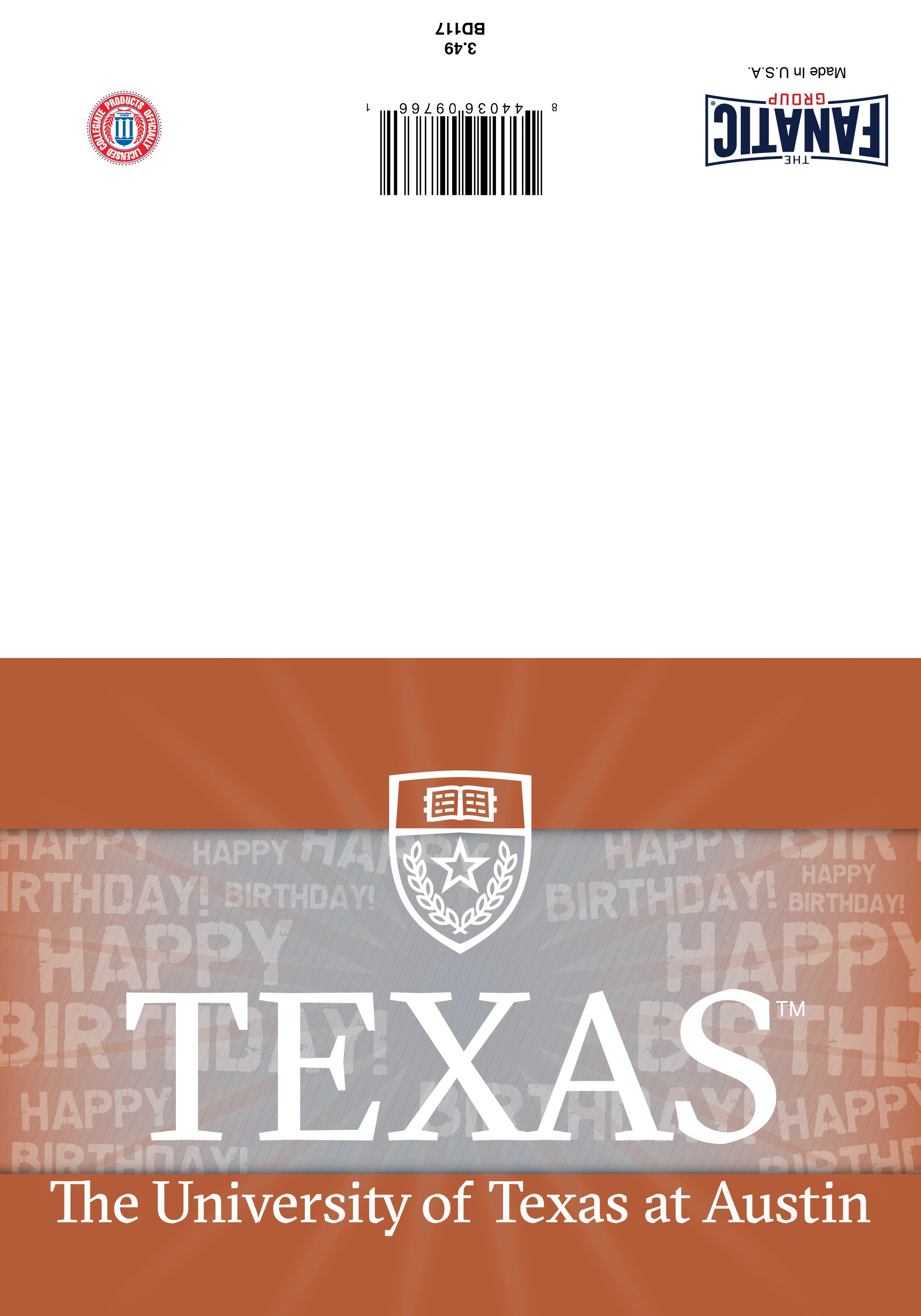 Texas Longhorn The University Of Texas Happy Birthday Greeting Card (BD117)