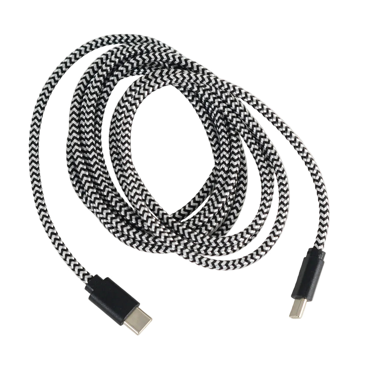 USB Type C Charging Cable With Cotton Braided Cord (US250) (Black/Silver)