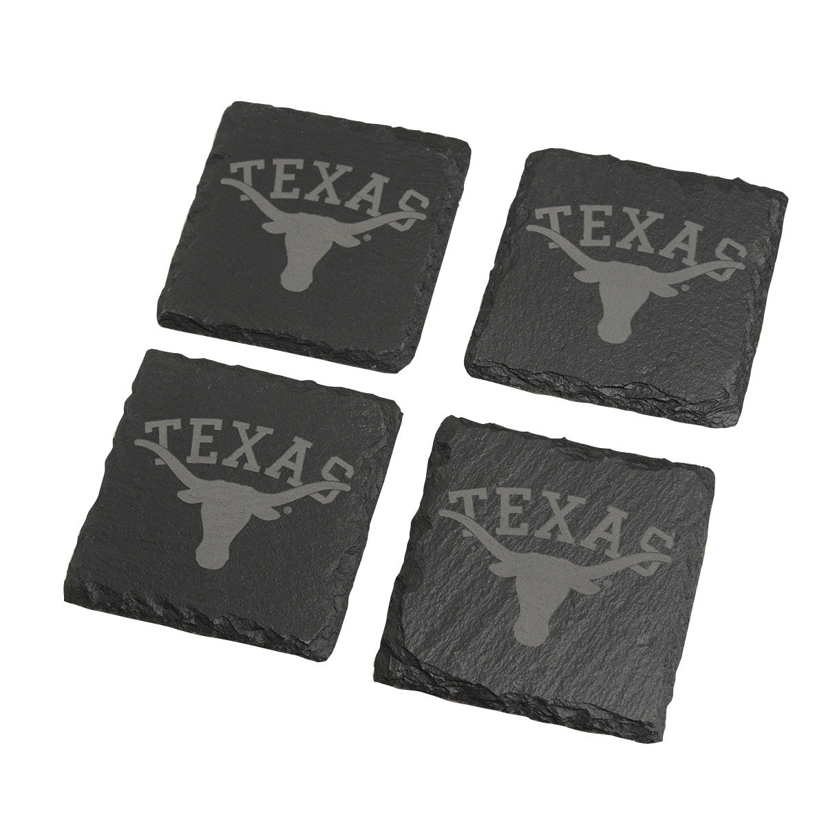 Texas Longhorn Slate Etched TEXAS Arch Logo Coasters (Set of 4) (UTX-SLTCST)