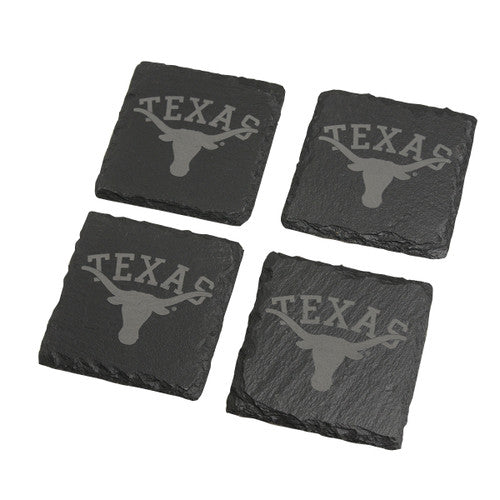Texas Longhorn Slate Etched TEXAS Arch Logo Coasters (Set of 4) (UTX-SLTCST)