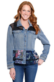 John Mark Denim Button Front Lace Detail Jacket
