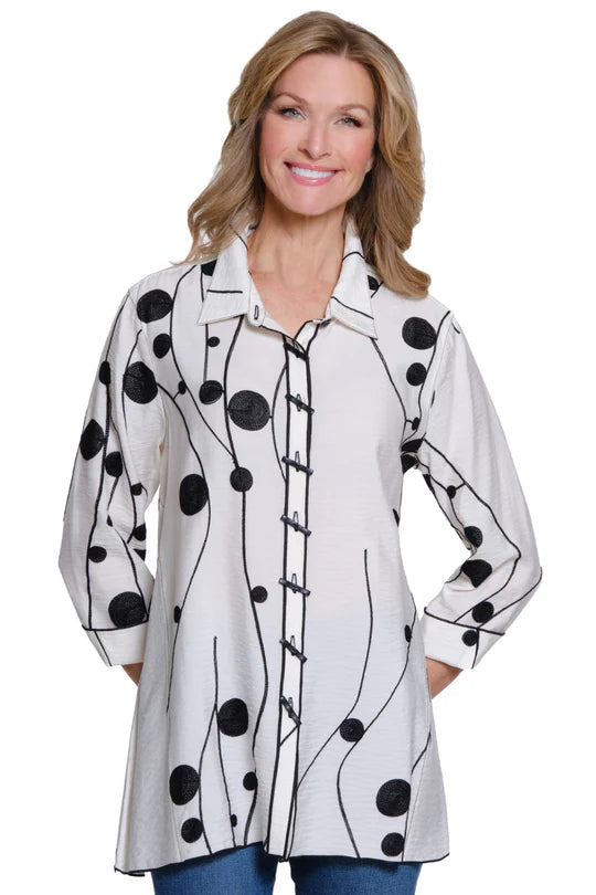 Multiples Embroidered Crinkle Woven Shirt (Soft Ivory)(M35306BM)