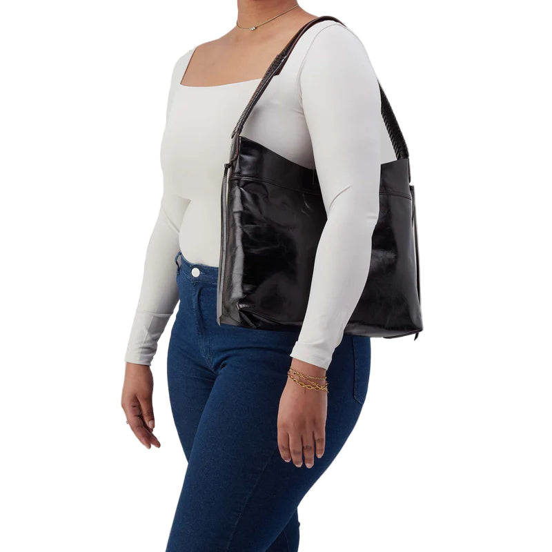HOBO Romy Polished Black Leather Hobo