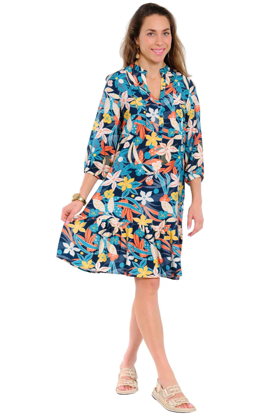 Lior Vita Mandarin Collar Dress (Vita-8-Ar) (Hawaii Floral)