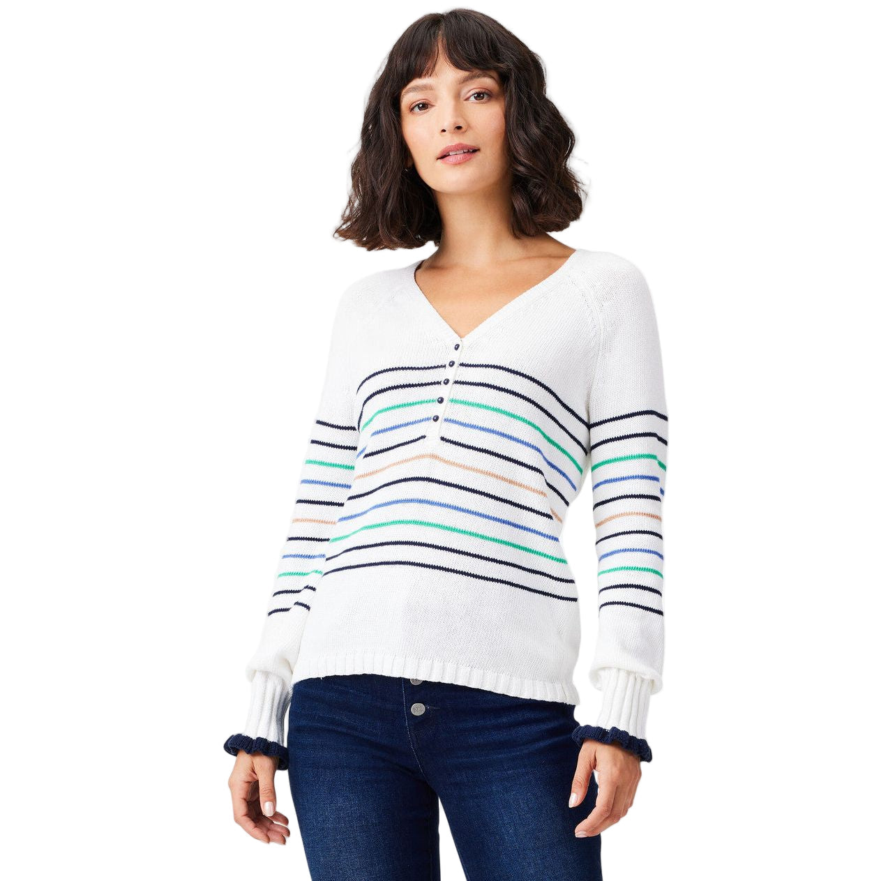 Nic & Zoe Maritime Stripe Sweater (W231120) WHT/NVY/GRN