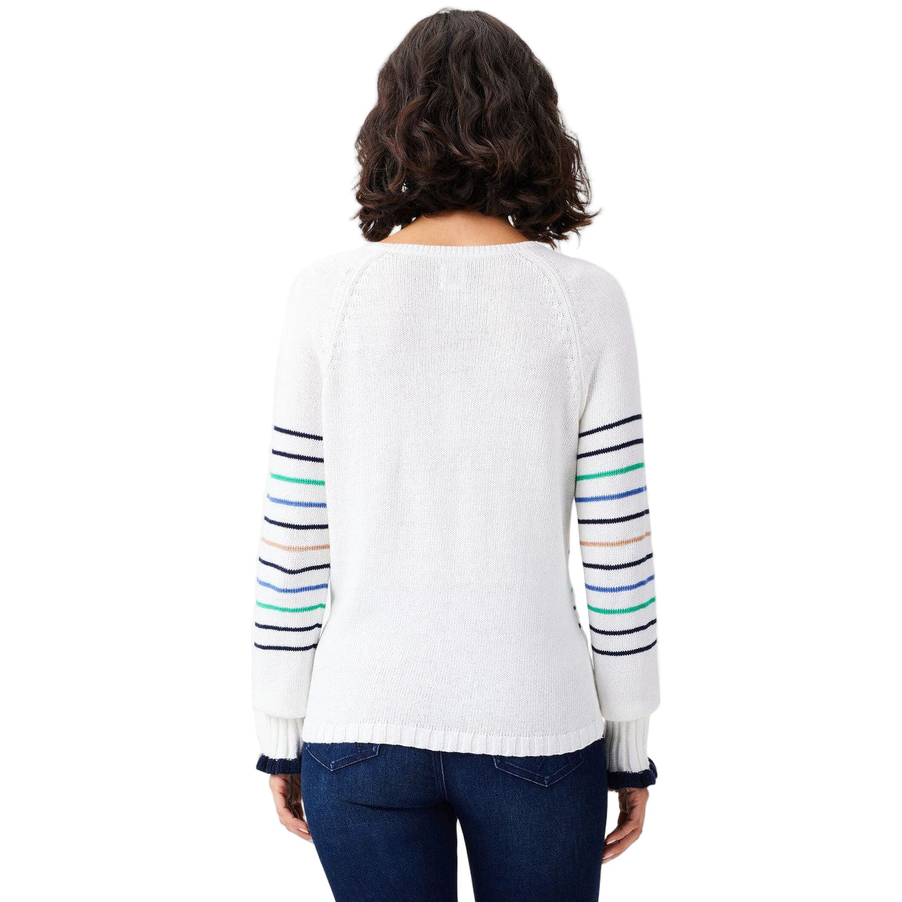 Nic & Zoe Maritime Stripe Sweater (W231120) WHT/NVY/GRN