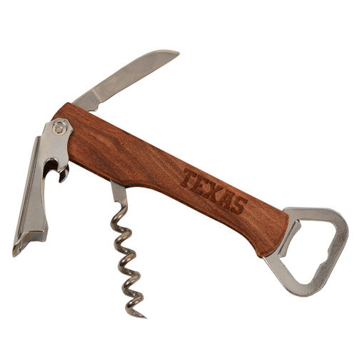 Texas Wooden Etched Wine & Bottle Opener (WK)