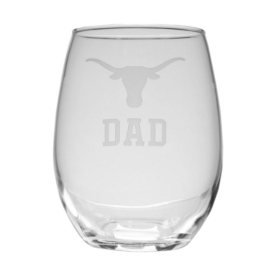 Texas Longhorn Logo Etched Dad Crystal Stemless Wine Glass (ND11C2-DAD)