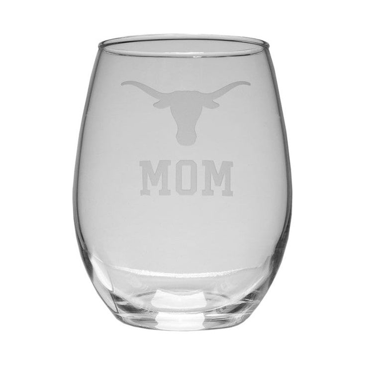 Texas Longhorn Logo Etched Mom Crystal Stemless Wine Glass (ND11C2-MOM)