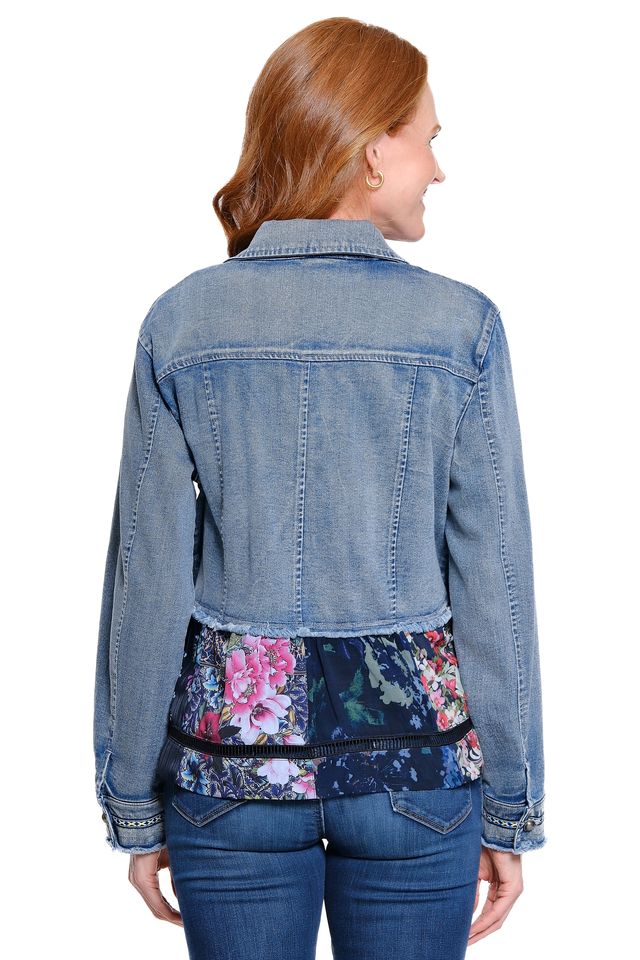 John Mark Denim Button Front Lace Detail Jacket