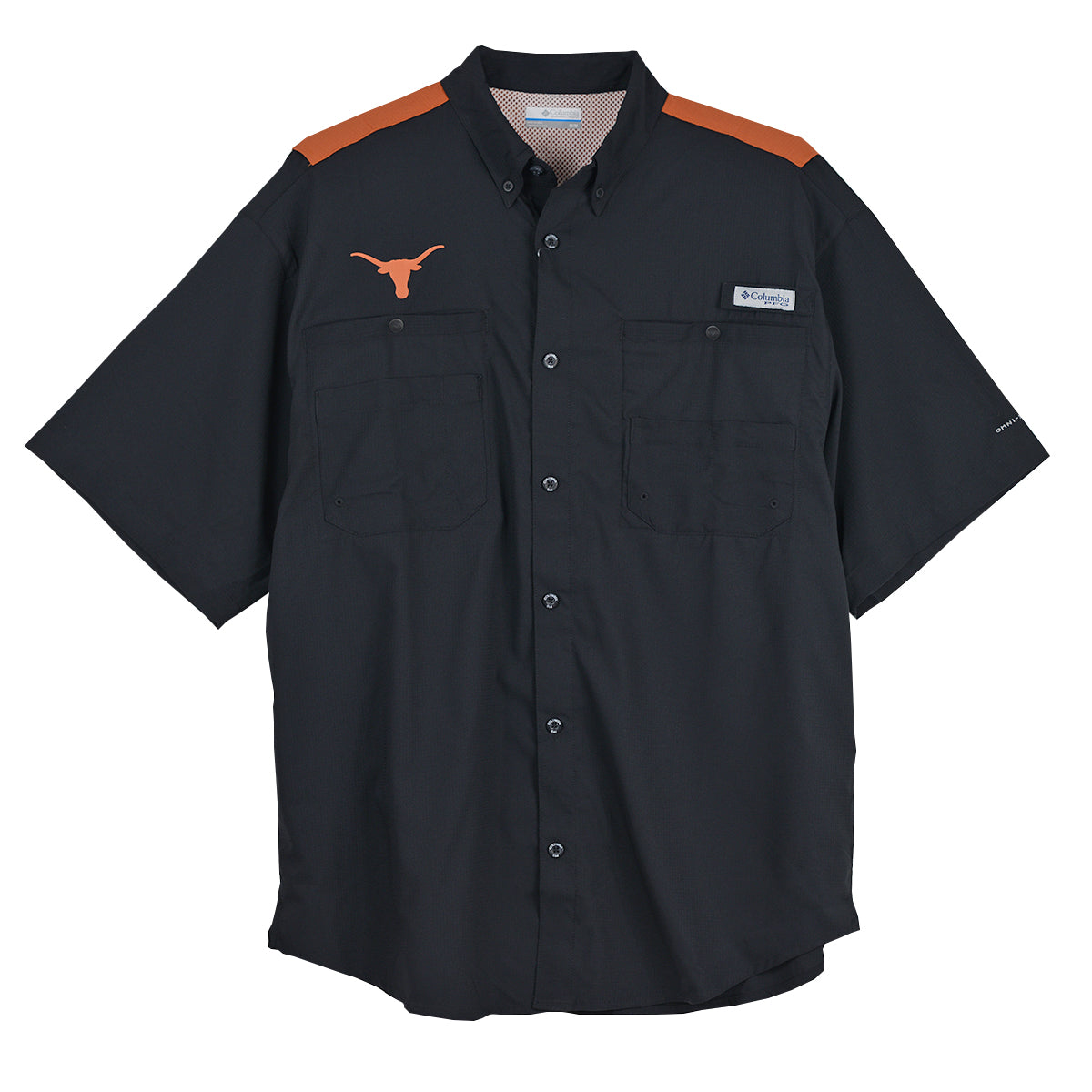Texas Longhorn Columbia Tamiami Color Block Short Sleeve Shirt (BLK/BO)