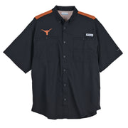 Texas Longhorn Columbia Tamiami Color Block Short Sleeve Shirt (BLK/BO)