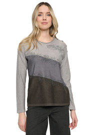 Picadilly Long Sleeve Diagonal Color Blocking Bling Fine Gauge Knit Sweater (YE148)(Grey Multi)
