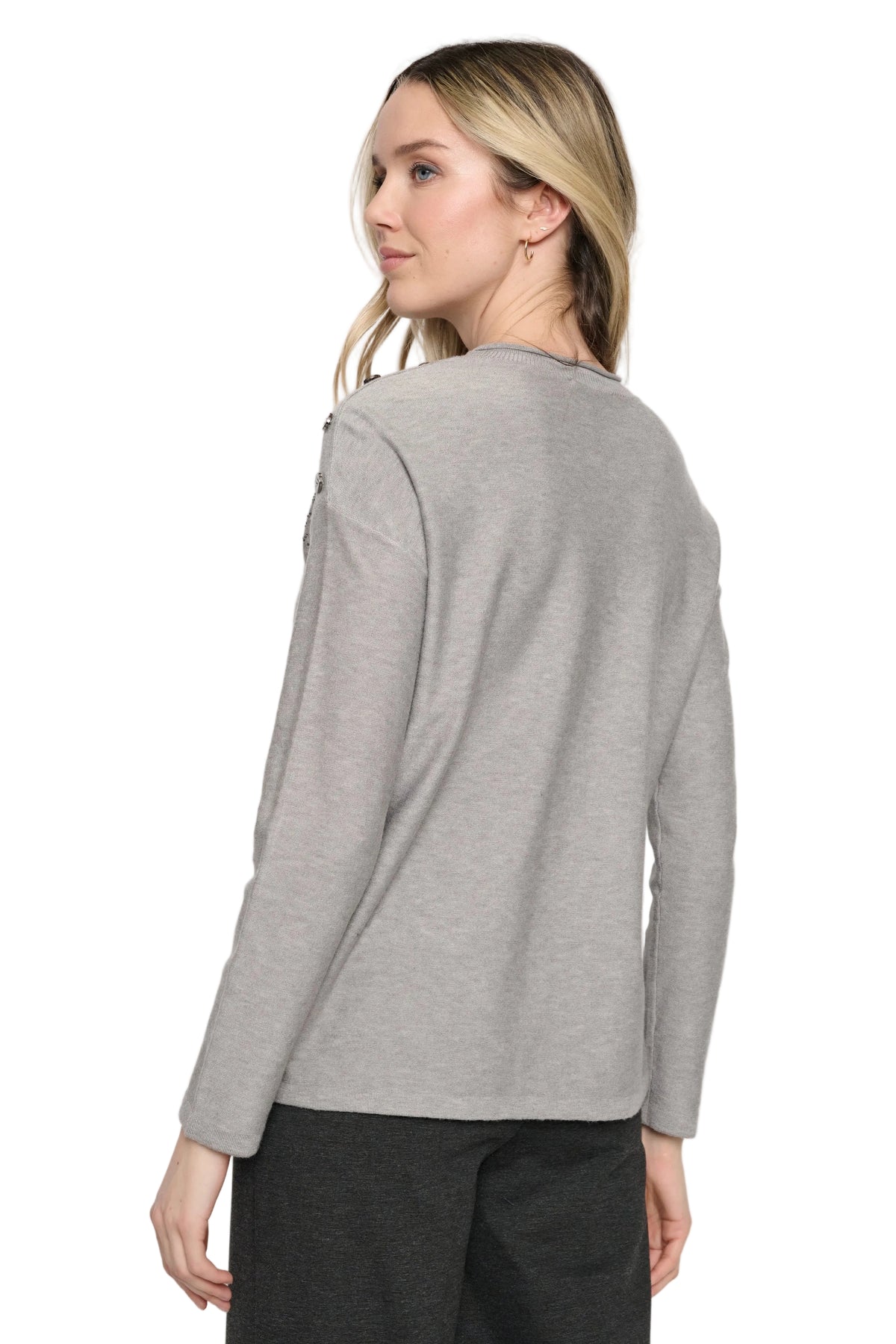 Picadilly Long Sleeve Diagonal Color Blocking Bling Fine Gauge Knit Sweater (YE148)(Grey Multi)