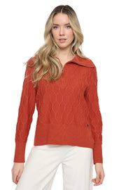 Picadilly Half -Zip Chain link Lightweight Knit Pop-over  Sweater (YE151)(Glazed Ginger)