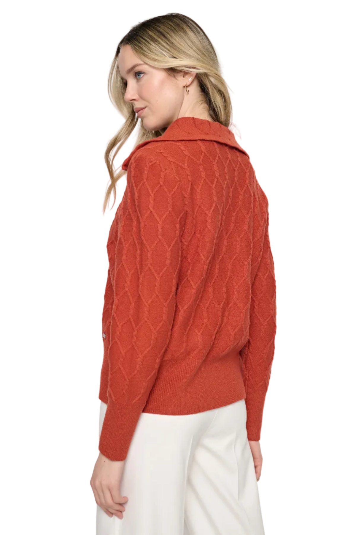 Picadilly Half -Zip Chain link Lightweight Knit Pop-over  Sweater (YE151)(Glazed Ginger)