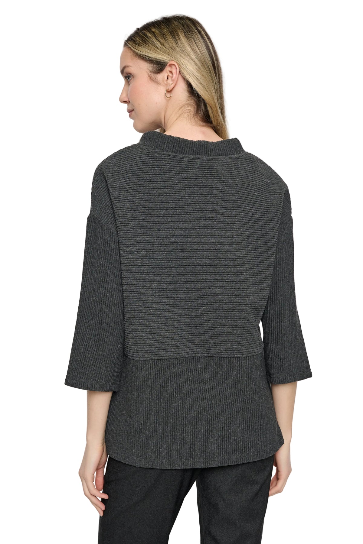 Picadilly 3/4 Sleeve Bling Drawstring Knit Sweater (YX799)(Heather Charcoal )