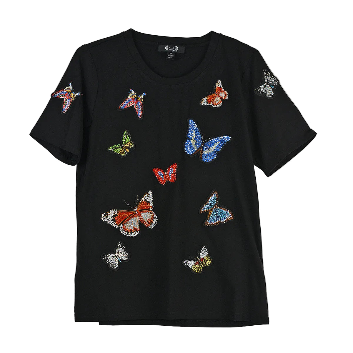 A.Z.I. Short Sleeve Embellished Butterfly Tee (Z13443)(Two Colors)
