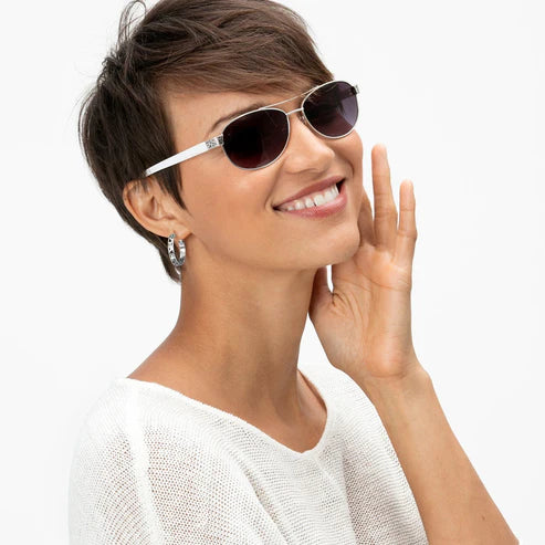 Brighton Sugar Shack Metal Aviator Sunglasses (A12092) (SLV/WHT)
