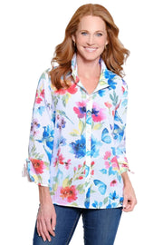 Ali Miles Woven Button Front Burnout  Blouse(A16324BM) (Floral)