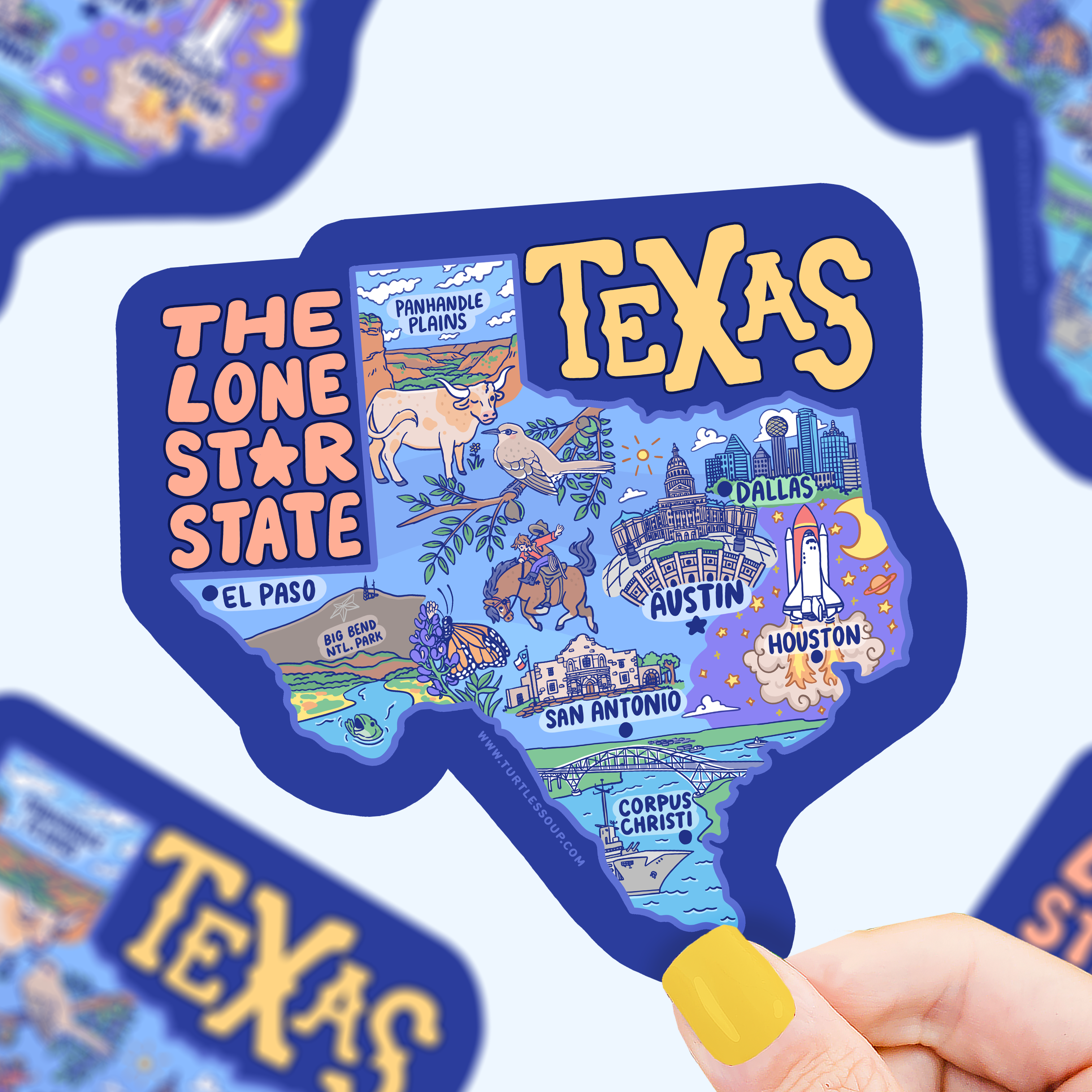 Texas Map Art Lone Star State Vinyl Sticker