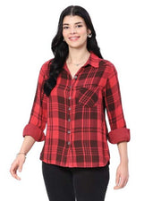 Parsley & Sage Abby Reversible Plaid/Solid Shirt (RED)