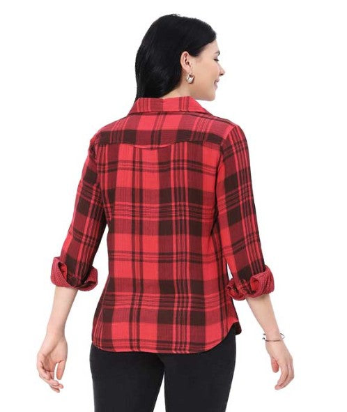 Parsley & Sage Abby Reversible Plaid/Solid Shirt (RED)