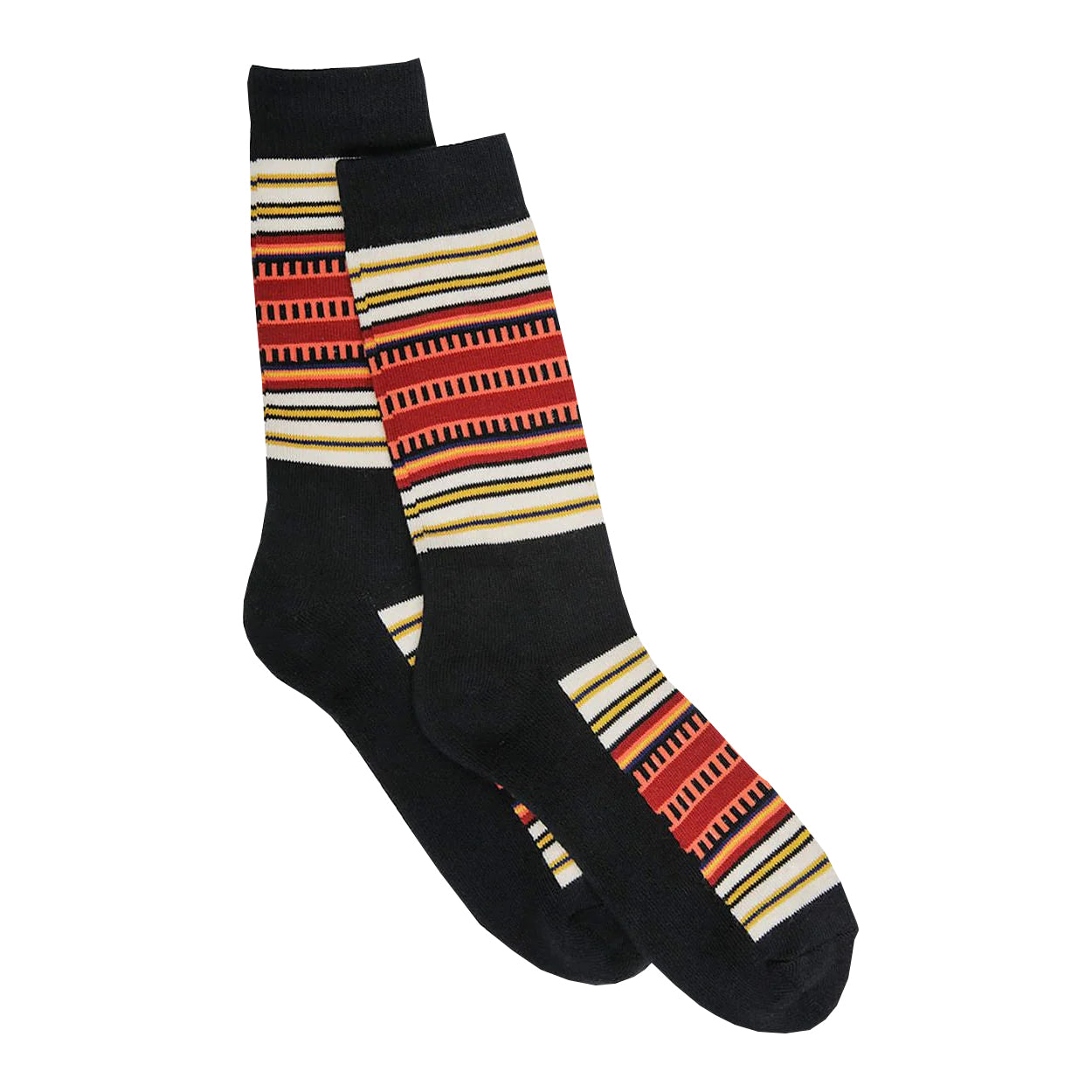 Pendleton Acadia Stripe Cotton Blend Black Crew Socks