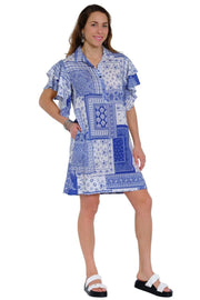 Lior Double Flounce Knee Length Dress (Ace-7-AR)(Sapphire Mosaic)