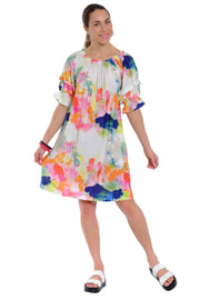Lior Adley  Elastic Neckline Knee Length Dress (Adley-3-Ar)(Sweet Floral )