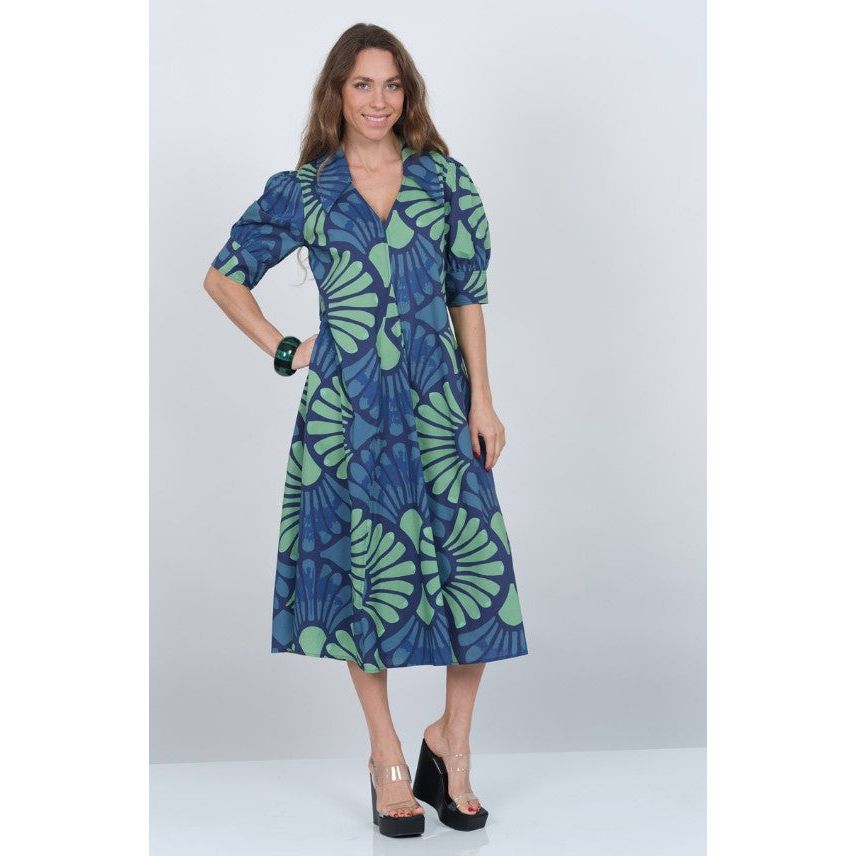 Lior Amber Floral Point Collar Dress (GRN/NVY)(Amber-3)