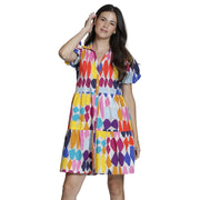 APNY Flounce Puff Sleeve Shirt Dress  (T104p/c-738D/CT) (Yellow/Pink Multi )