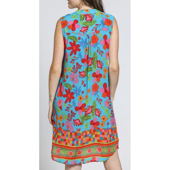 APNY Floral Sleeveless 1/2 Button Front Dress (TURQ)