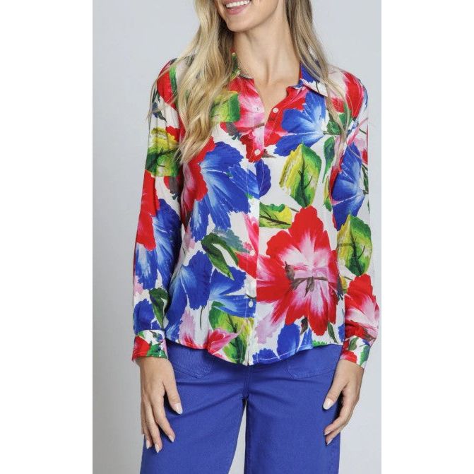 APNY Red Floral Button Front Sleeve Shirt