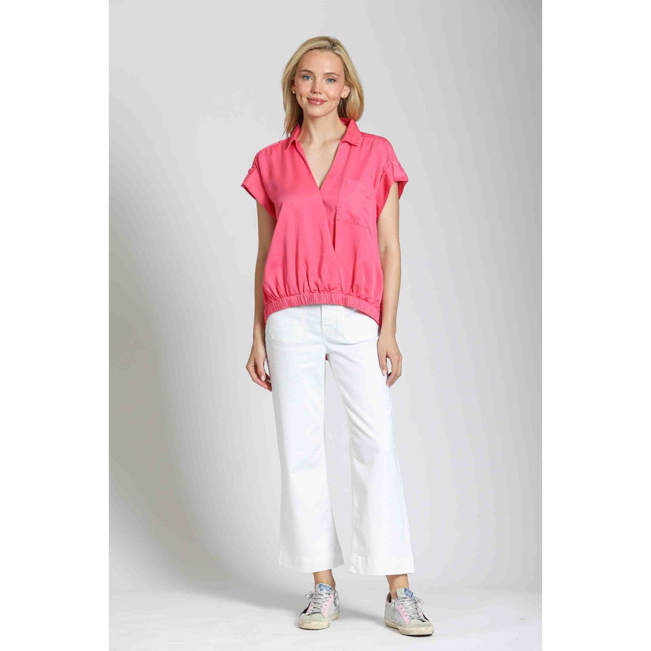 APNY Cropped Wide Leg Patch Pocket White Jeans