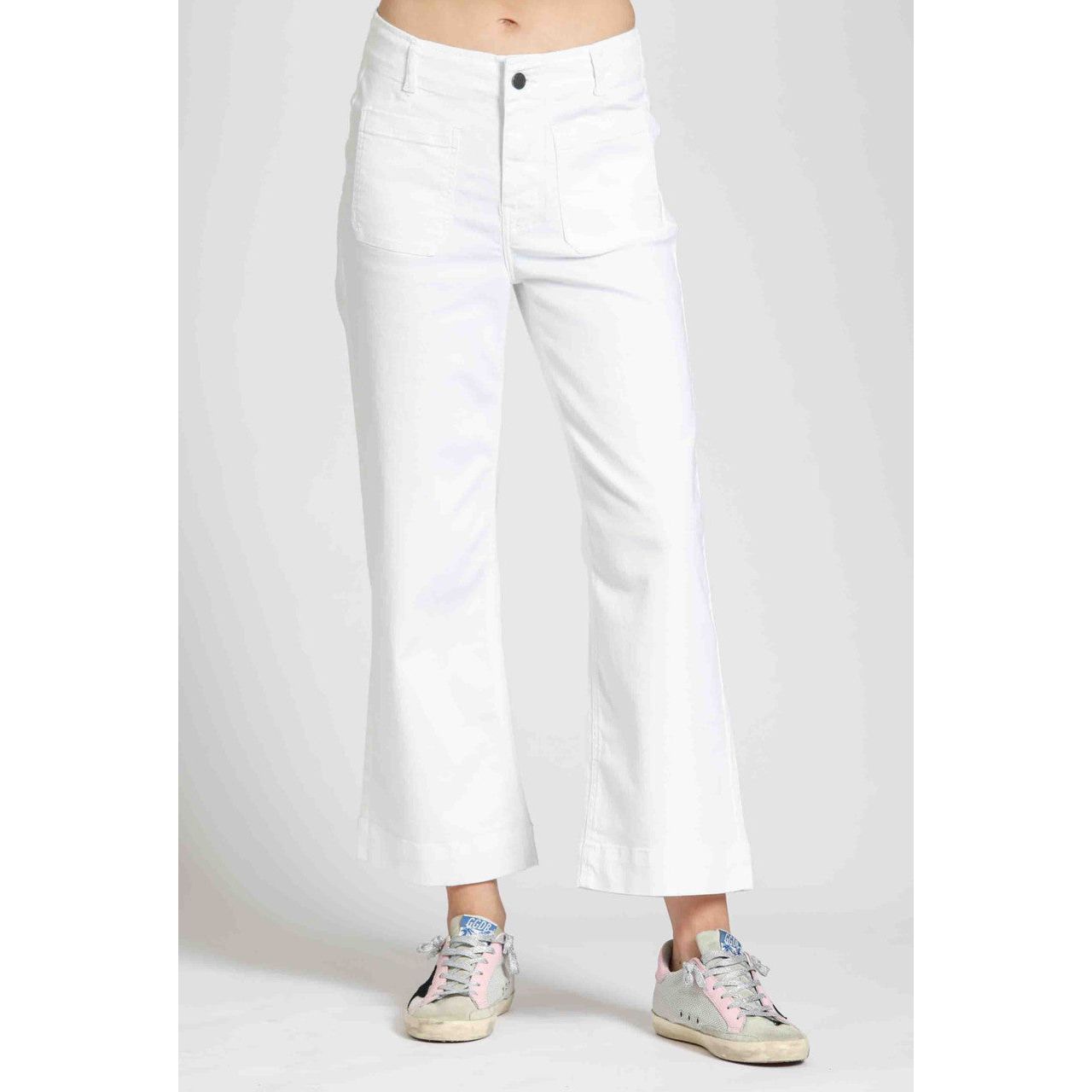 APNY Cropped Wide Leg Patch Pocket White Jeans