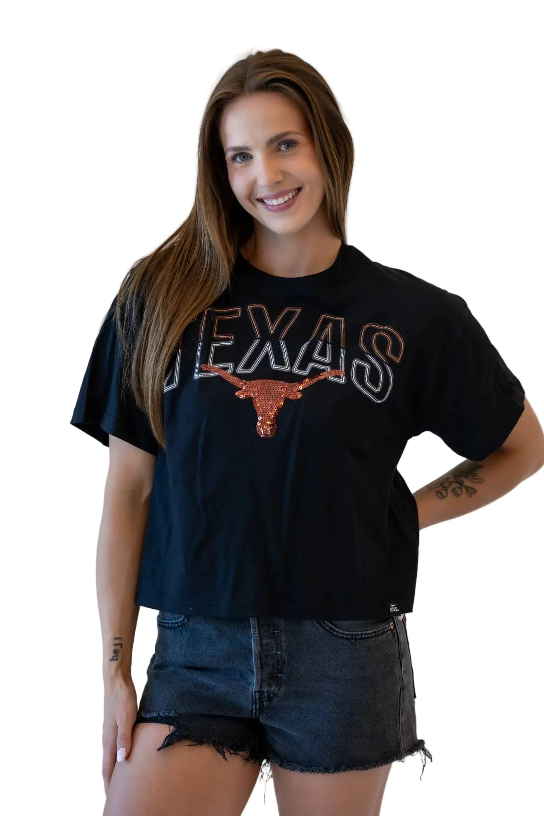 Texas Longhorn Bling Starlite Sequin Semi-Cropped Oversized Band Tee (SEQSCOV)