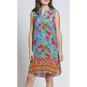 APNY Floral Sleeveless 1/2 Button Front Dress (TURQ)