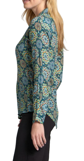 APNY Stained Glass Medallion Multi Roll Tab Sleeve Button Up Shirt (TEALGRN/MULTI)