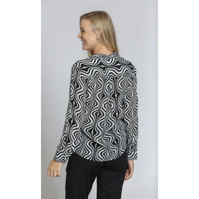 APNY Button Front Roll Tab Black & White Shirt