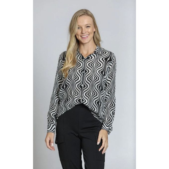 APNY Button Front Roll Tab Black & White Shirt