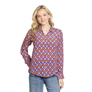 APNY Purple Orange Geo Print Button Front Hi-Low Shirt