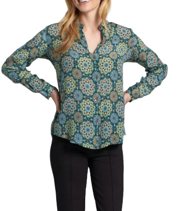 APNY Stained Glass Medallion Multi Roll Tab Sleeve Button Up Shirt (TEALGRN/MULTI)