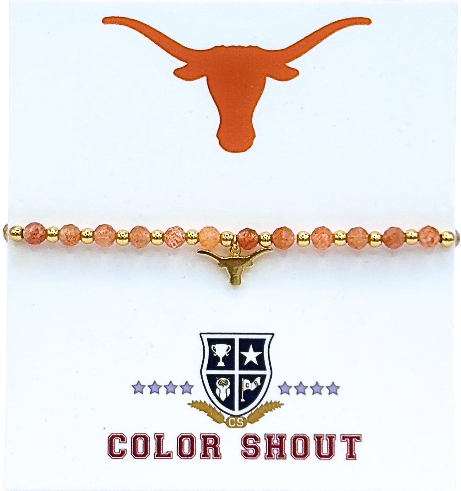 Texas Longhorn Color Shout beaded Longhorn charm bracelet (B210)