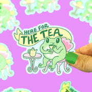 Here for the Tea Frog Gossip Vinyl Sticker