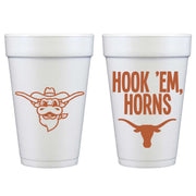 Texas Longhorn Foam Cup -16oz Hook 'Em Horns (10 count )