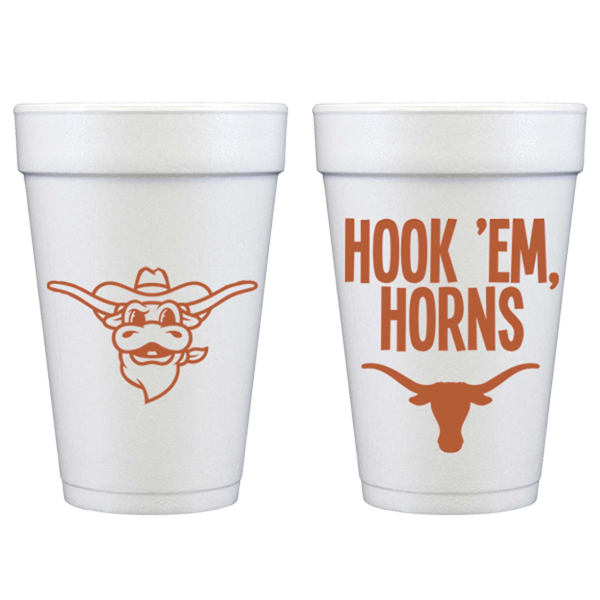 Texas Longhorn Foam Cup -16oz Hook 'Em Horns (10 count )